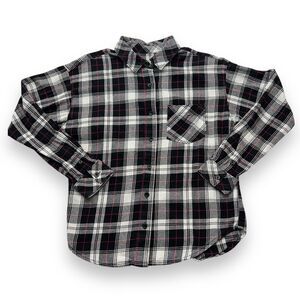 Vans Size XS Black White 100% Cotton Plaid Flannel Button-Front Blouse w/ Pocket